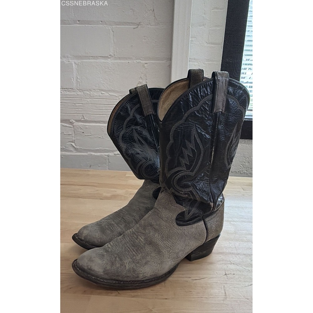 Tony Lama Gray Black Men's Cowboy Boots 6253 Shrunken Shoulder Vintage Size 10D